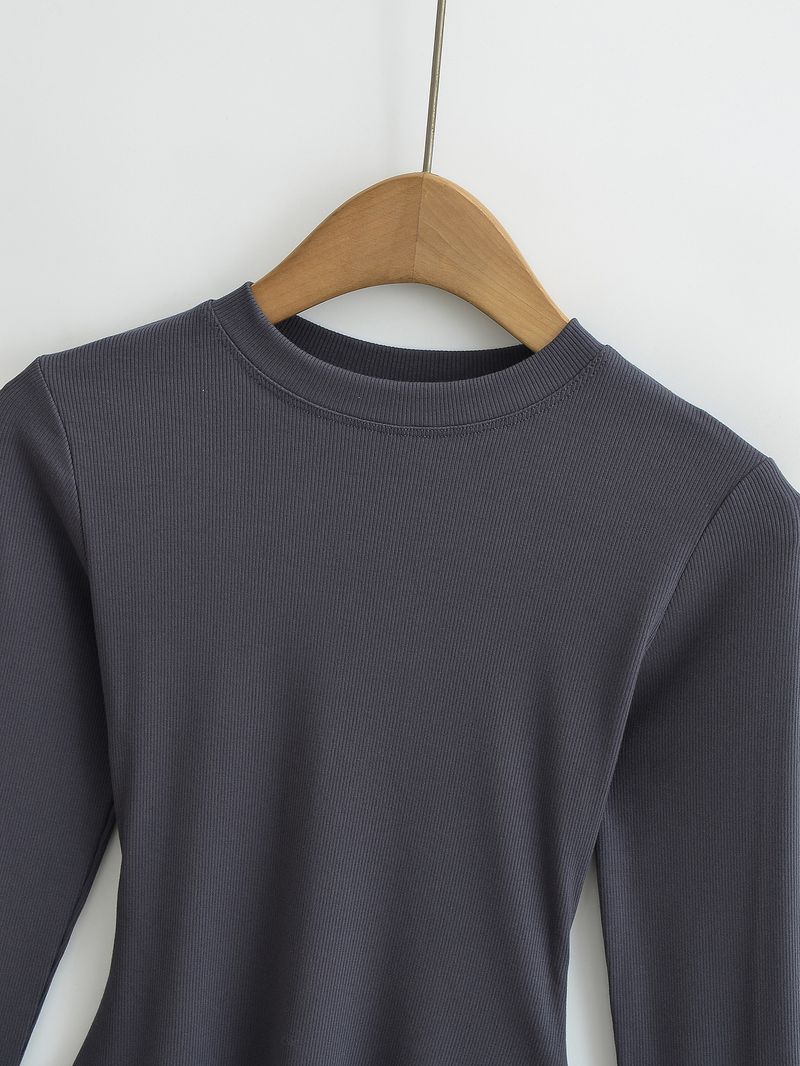 Kim Kardashian Kento Round Neck Base Shirt For Women's Sring Tight Fitting T-shirt Long Sleeved Slim Fit Solid Color_voghion.com