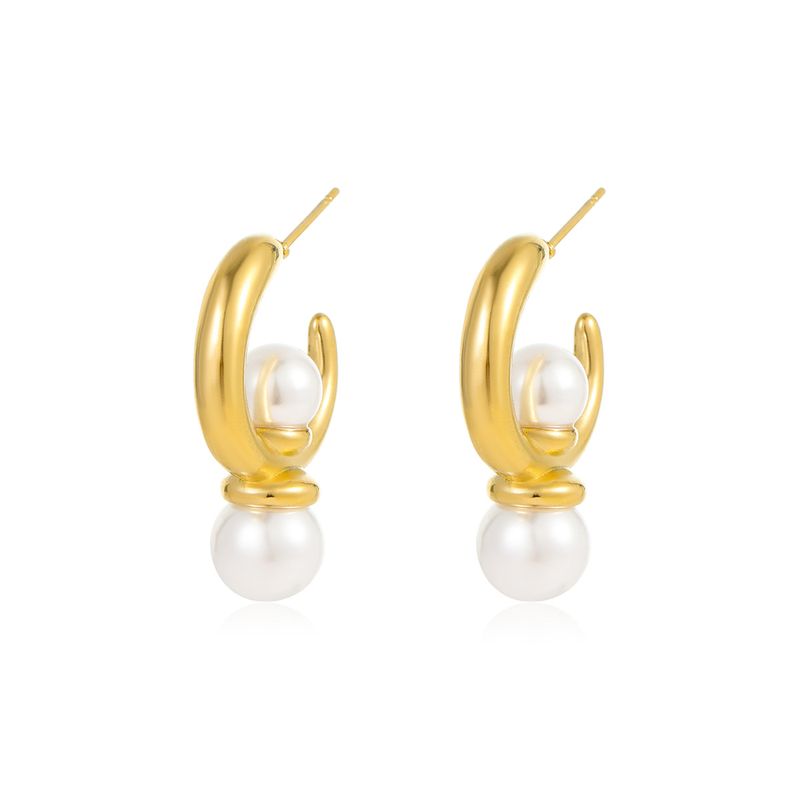 New INS Light Luxury High End Irregular C Shaped Pearl Pendant Earrings Versatile Design Earrings_voghion.com