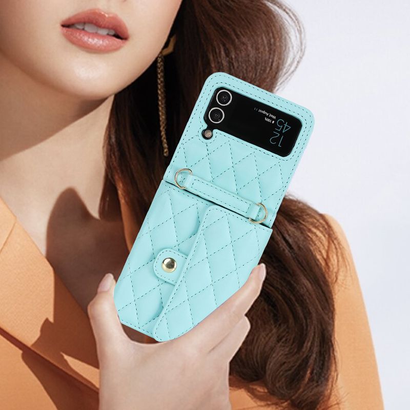 Z Flip4 5 Crossbody składany futerał na telefon skórzany pokrowiec akordeonowy odpowiedni do małego etui ochronnego na telefon Flip6_voghion.com