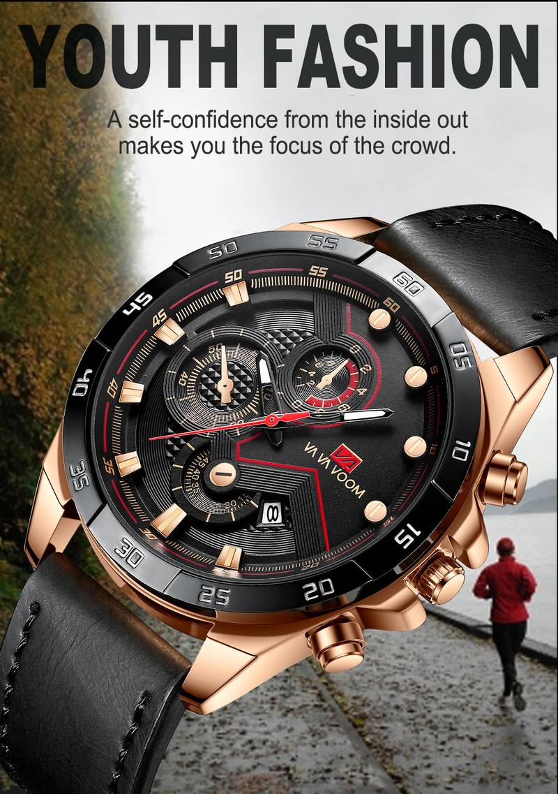 Reloj deportivo de moda para hombre, resistente al agua, con correa de cuero y calendario, de cuarzo, para estudiantes._voghion.com