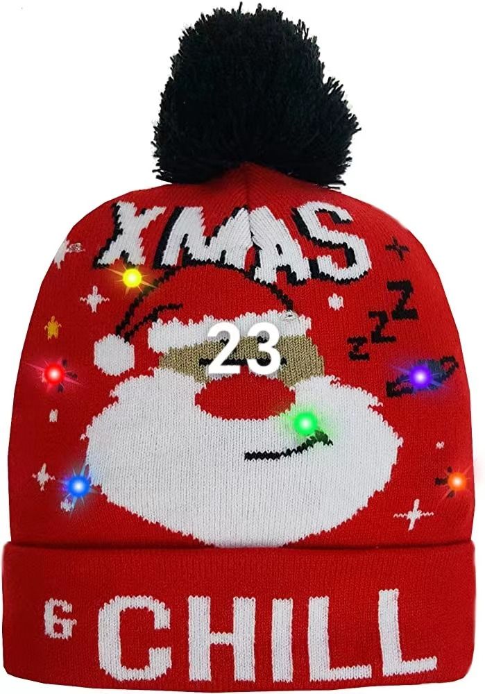 2024 Nieuwe Jacquard LED Wollen Herfst/Winter Warme Gebreide Kerstmuts_voghion.com