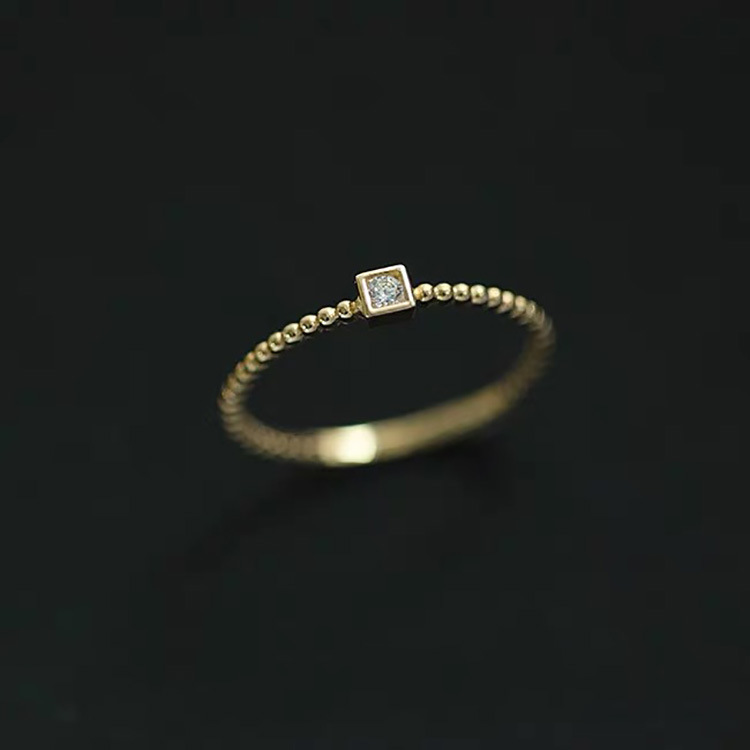 Sterling Sier Bead Edge Mini Gold Bean Square Ring, Unique And Versatile Design, Instagram Trendy Open Tail Ring_voghion.com