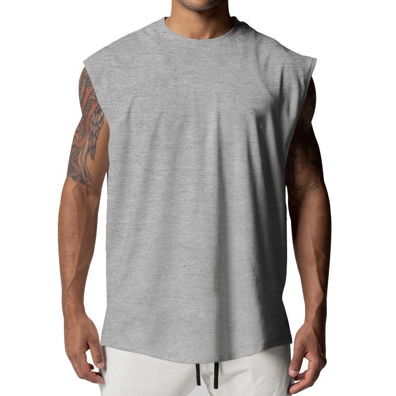 „Ärmelloses Herren-T-Shirt für den Sommer, Rundhalsausschnitt, lockere Passform, lässiges Oberteil für Fitnessstudio und Streetwear (Weiß, Schwarz, Marineblau, Armeegrün, Grau)“_voghion.com
