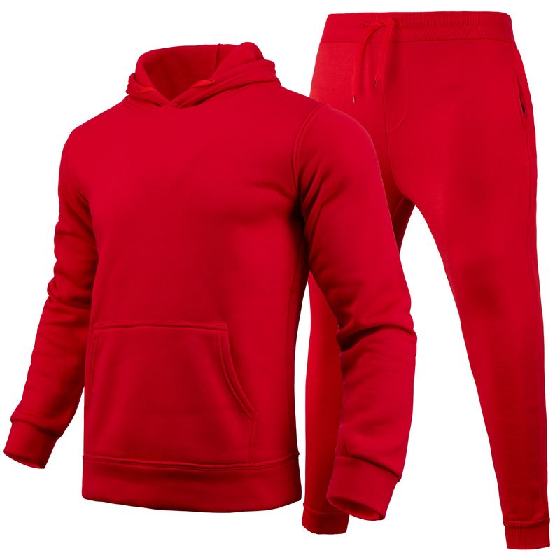 220g Autumn/Winter Men's and Women's Casual Blank Solid Color Fleece Loose Sweater Pants Two Piece Set_voghion.com