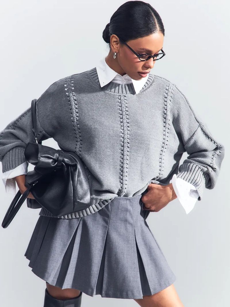 Breathable Knit Sweater Women's Oversized Loose Fit Round Neck Lace Crochet Pullover Top - Soft Acrylic Polyester Blend Yarn_voghion.com