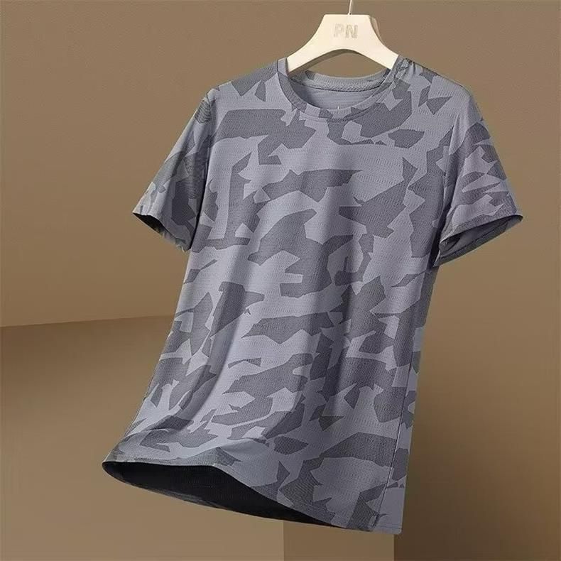 Abbigliamento da uomo, estivo, sottile, mimetico, versatile, Ice Sense, asciugatura rapida, taglia grande, t-shirt girocollo da uomo, top e fondo._voghion.com