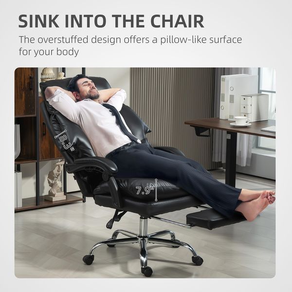 HOMCOM Overstuffed Office Chair, High Back Desk Chair With Foot Rest, Reclining PU Leather Computer Chair, Black_voghion.com