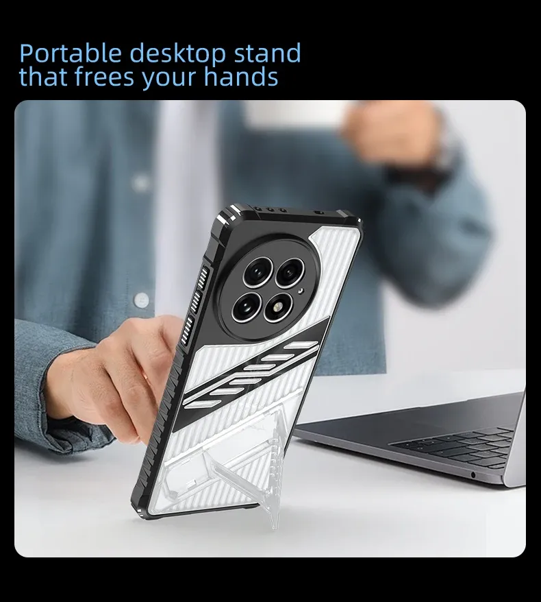 Custodia posteriore trasparente in PC+TPU con supporto per telefono per OnePlus 13 13R 12 12R Custodia morbida con supporto per armatura OnePlus NORD4_voghion.com