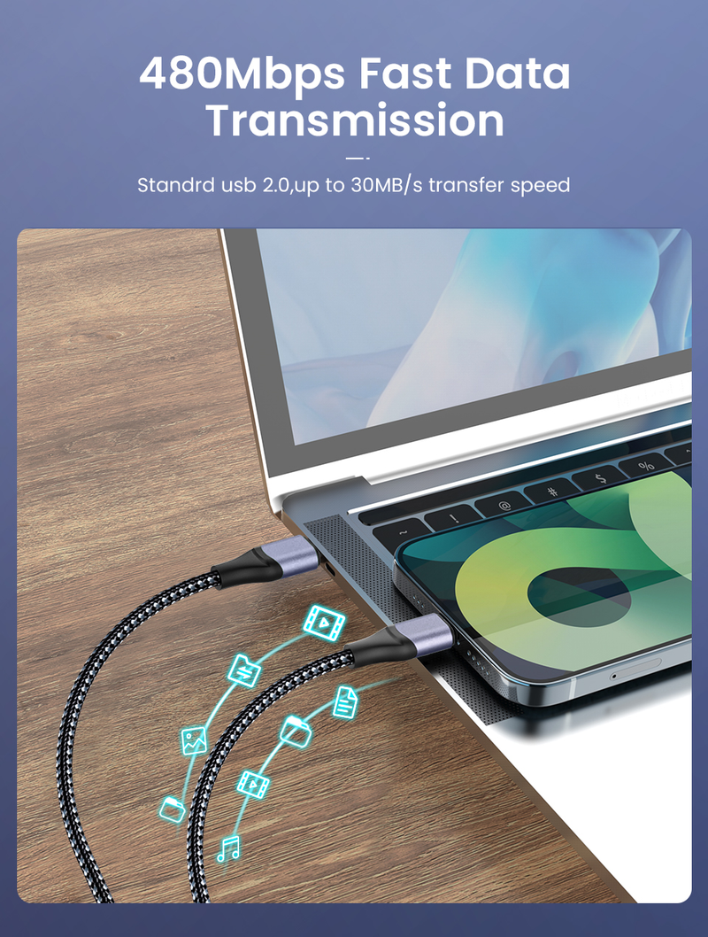 PD 20W fast charging USB C cable for iPhone Type-C to 8-pin data cable nylon braided cable for iPhone 14 13 11_voghion.com