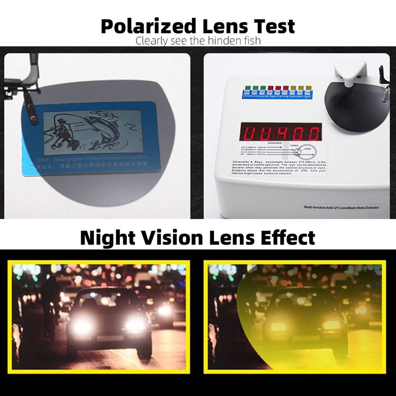 Lunettes de soleil polarisées à clipser pour homme VIVIBEE - Miroir bleu - Verres gris UV400 - Pour la conduite de nuit_voghion.com