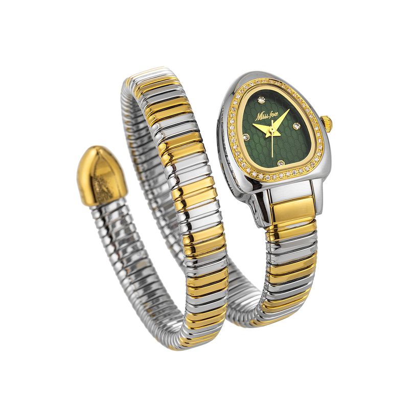 MISSFOX New Fashion Elegant High-end Snake Head Inlaid Gold Snake-shaped Winding Women's Watch_voghion.com