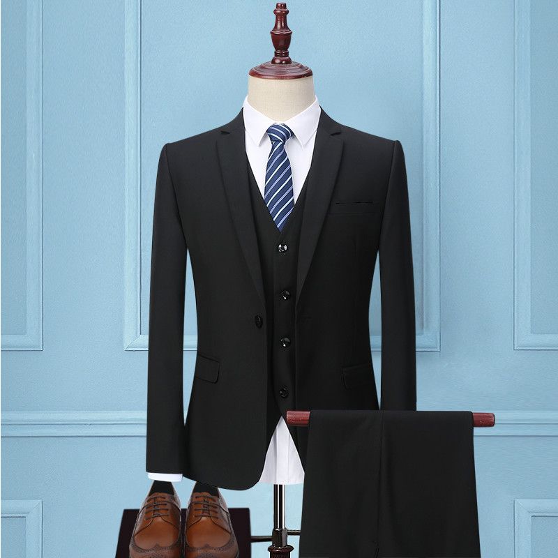 CT Silbergraues Set für Männer, dreiteiliger Anzug im koreanischen Stil, Slim Fit, Business-Abendgarderobe, Trauzeugen, Bräutigam, Hochzeitsanzug_voghion.com