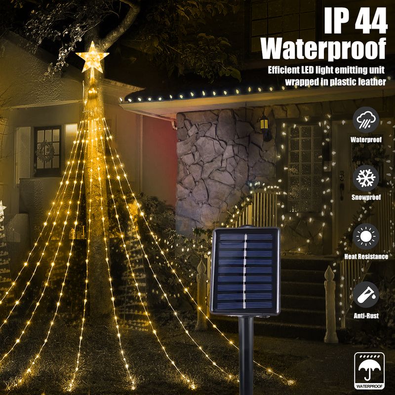 Christmas Pentagram Waterproof String Light Solar Outdoor Festivals Decorations 3M/2M Led Fairy Lamp 8 Modes Family Party Holida_voghion.com