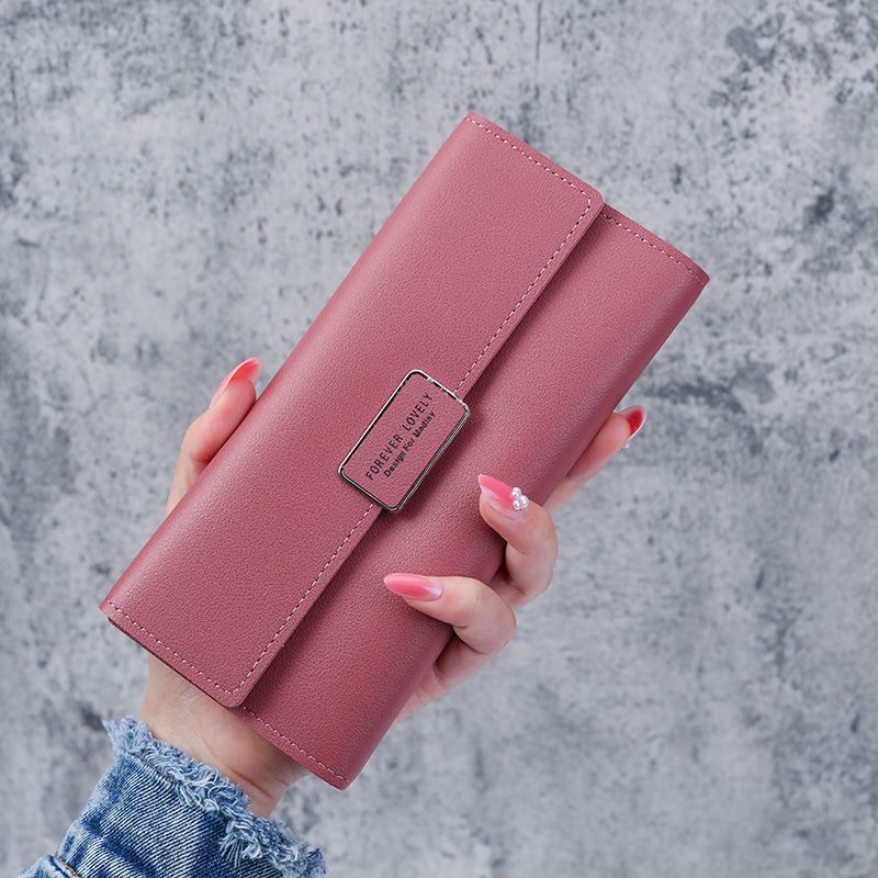 Cartera de mujer estilo coreano con tres pliegues, larga, a cuadros, con broche, con múltiples ranuras para tarjetas, de piel sintética, tarjetero_voghion.com