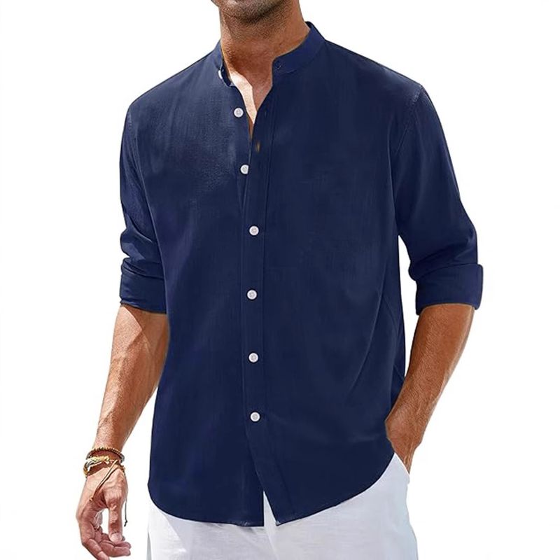 Nuova camicia da uomo a maniche corte in cotone e lino, casual, con bottoni, estiva, da spiaggia, cardigan_voghion.com