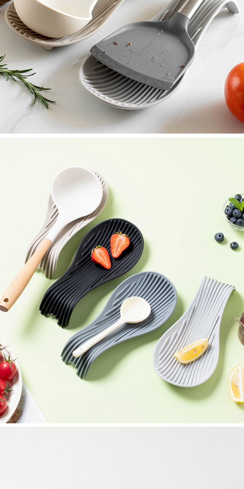 1/4Pcs Silikon Isolierte Löffel Halter Hitze Beständig Tischset Löffel Halter Besteck Regale Küche Werkzeuge Tischset_voghion.com