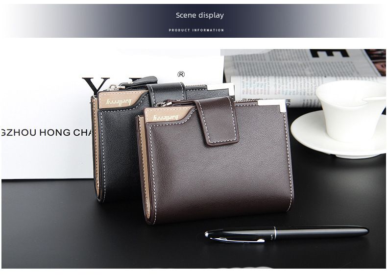 Casual Men's Wallet Multi-functional Wallet Zipper Buckle Three Fold Coin Wallet_voghion.com