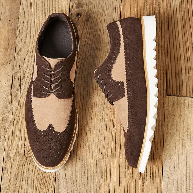 Zapatos casuales de hombre de ante con bloque de cuero tallado, estilo británico, de calidad inmejorable, 2024, suela suave y resistentes al desgaste._voghion.com