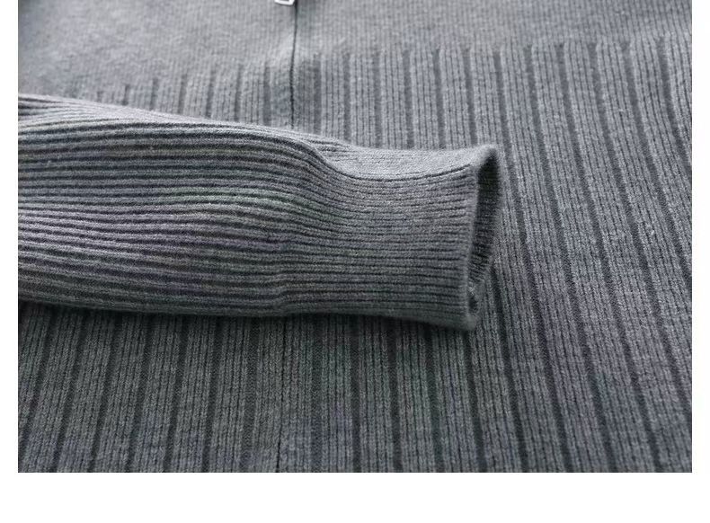 Men's Knit Cardigan Sweater With Stand Collar & Zipper - Solid & Striped Casual Pullover For Autumn & Winter_voghion.com