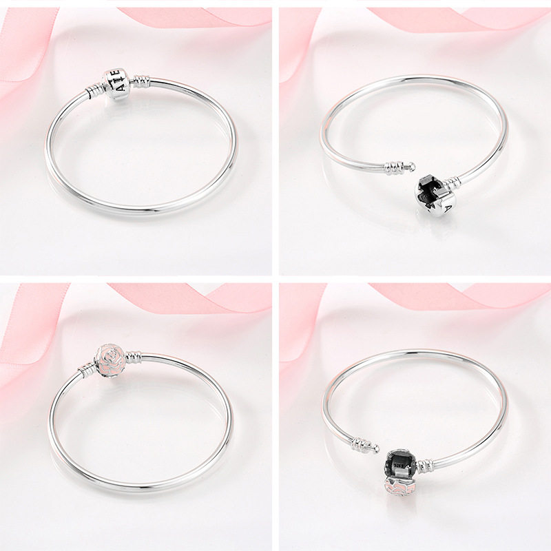 Kadın Bilezikleri saf gümüş 3mm giyilebilir 4.5mm boncuklar basit temel bilezik bilezik_voghion.com