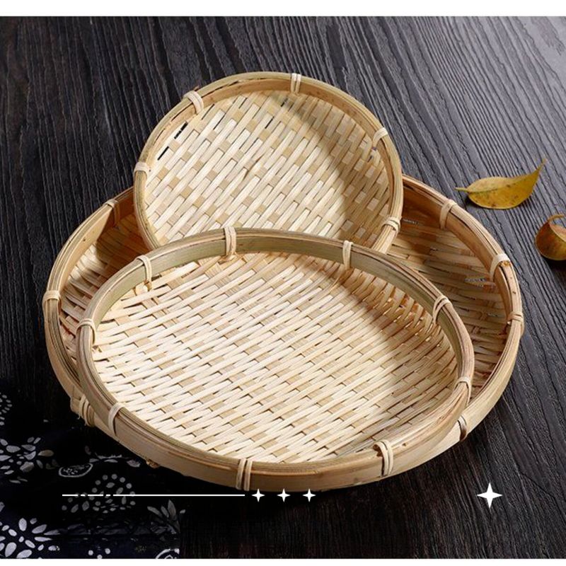 Handgemachtes gewebtes Trockentablett aus Bambus, Aufbewahrung, runder gedämpfter Brötchenkorb für Gemüse und Obst im Bauernhausstil, nicht porös, für Zuhause_voghion.com