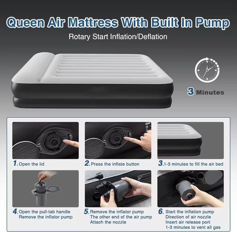 Air Mattress, 16" Raised Full Size Self Inflatable Blow Up Mattress With Built In Pump, Thick Comfort Air Bed For Camping, Guests & Home,_voghion.com