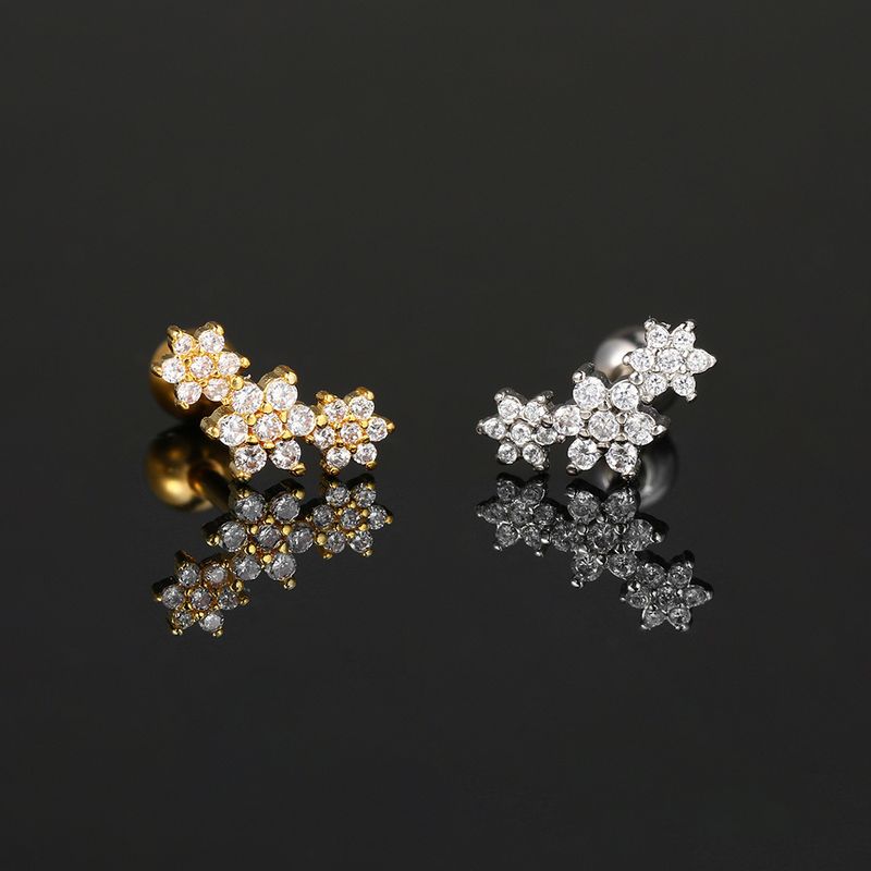 Puntura in stile Instagram da donna con micro zirconi intarsiati, piccole viti a fiore fresco e orecchini a bottone in osso dell'orecchio_voghion.com