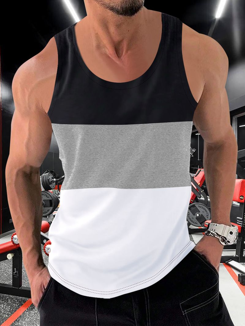 Chaleco deportivo holgado para hombre con costuras en contraste de colores para correr_voghion.com