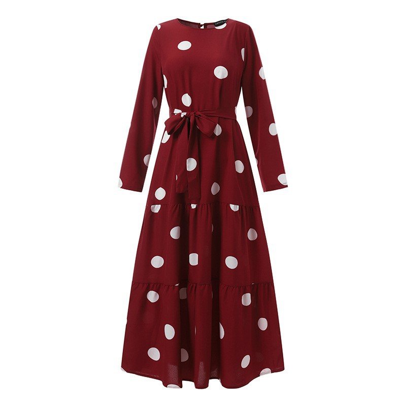 Women's Dresses Vintage Polka Dot Print Kaftan Long Dress Islamic Muslim Clothing_voghion.com