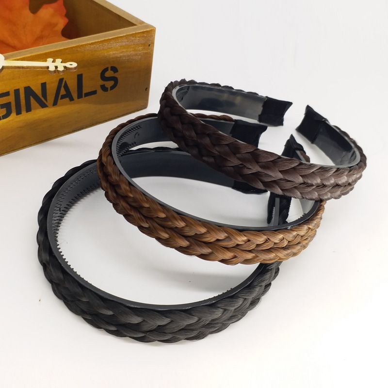 Rutschfest Fëschgrat-Flecht-Perücke-Flecht-Stirband-Stirband fir Fraen, geflochtene Hoer-Twist-Stirband, Gesiichtswäsch-Hoeraccessoiren, Hoerbündel_voghion.com