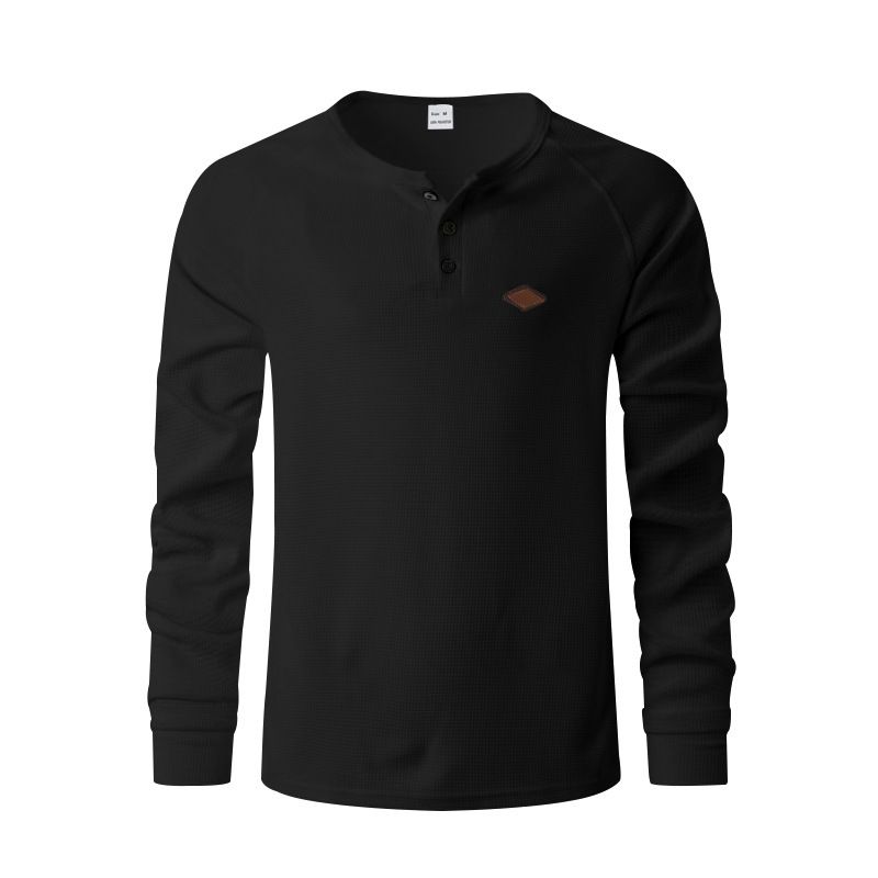 Unschlagbare Qualität Ins 2025 Frühling und Herbst Waffel Stil Schnalle Schnell Trocknend Schulter Henry T-shirt Lange Ärmel_voghion.com