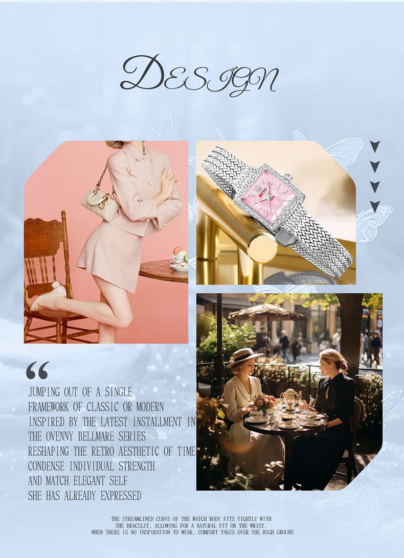 Women's Elegant Square Crystal-Embedded Wheat Grain Pattern Quartz Watch With Stainless Steel Mesh Band, Water-Resistant Retro Luxury Timepiece_voghion.com