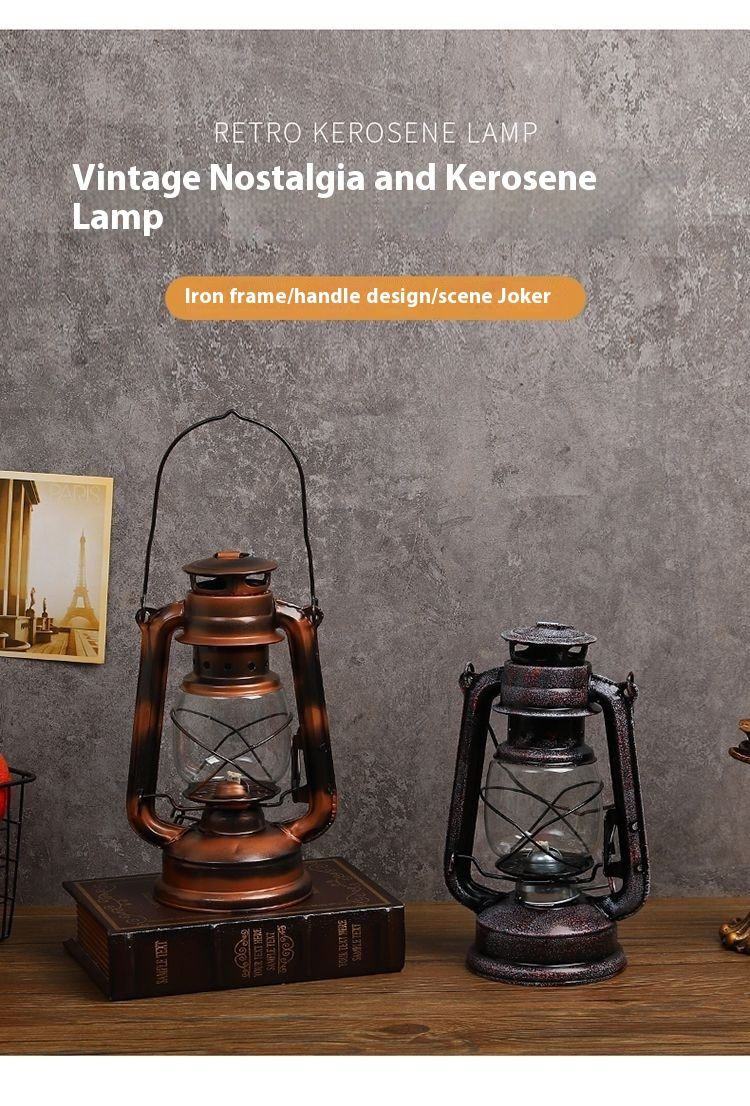 Vintage Old Style Kerosene Lamp Portable Camping Lantern Bar Coffee Restaurant Decoration Ornament Photography Prop_voghion.com