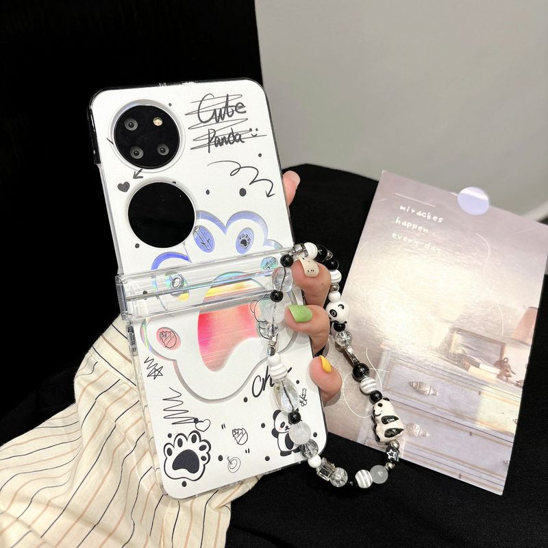 Voor Huawei P50pocket Telefoonhoesje Leuke Cartoon Panda pocket2 Opvouwbaar Scherm Beschermhoes Armband_voghion.com