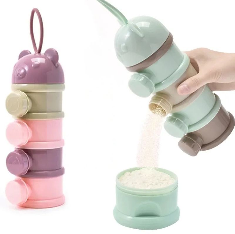 Cutie portabilă pentru lapte praf, stil urs cu 4 straturi, cu deschideri multiple, pentru cereale, desene animate, pentru sugari, cutie de depozitare pentru alimente, recipient pentru gustări pentru copii mici_voghion.com