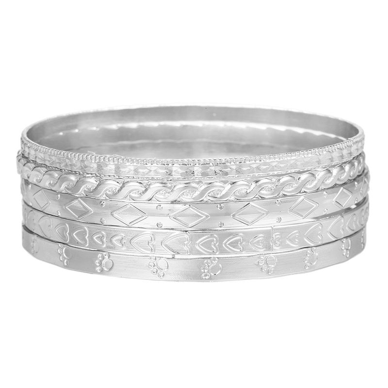 Internet Celebrity Retro Bracelet Set Bohemian Style 5 Stacked Hammered Pattern Dog Paw Heart Bracelet For Women_voghion.com