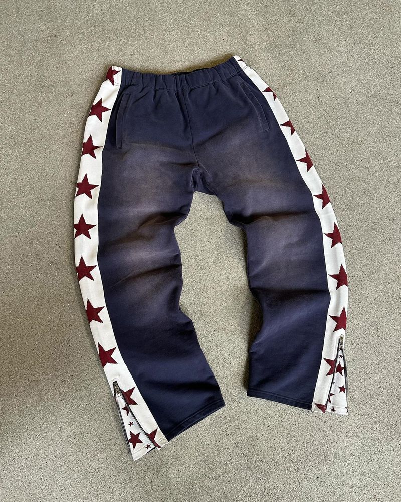 Unisex Hip-Hop Jogginghose – Lose Passform Jogginghose mit Stern- und Reißverschluss-Print (Schwarz/Blau/Grün, S-XL)_voghion.com