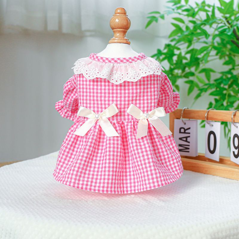 Pet Circle Dog Clothing Cat Clothes Bowknot Lace Collar Edge Black And White Plaid Princess Heart Pearl Dress_voghion.com