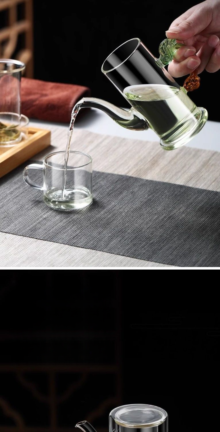 Brewing Glass Teapot Kung Fu Pu'er Filter Water Separation Red Double Ear Cup Set Household Single Brew Tea Maker_voghion.com