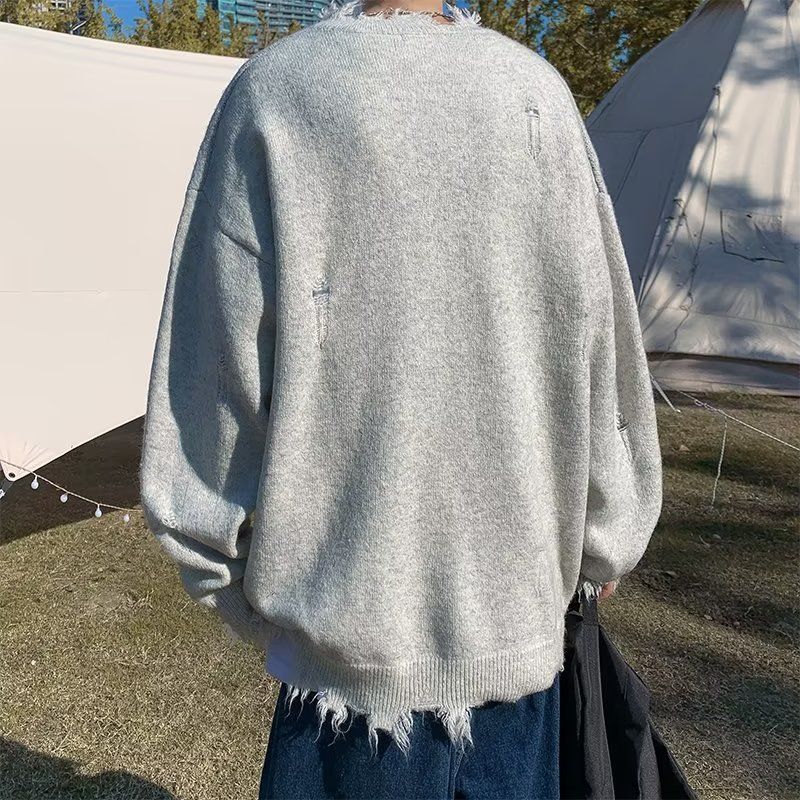 Herbst Winter Lose Unregelmäßige Herren Trendy Marke Hip-Hop Nische Lazy Style Paar Strickpullover_voghion.com