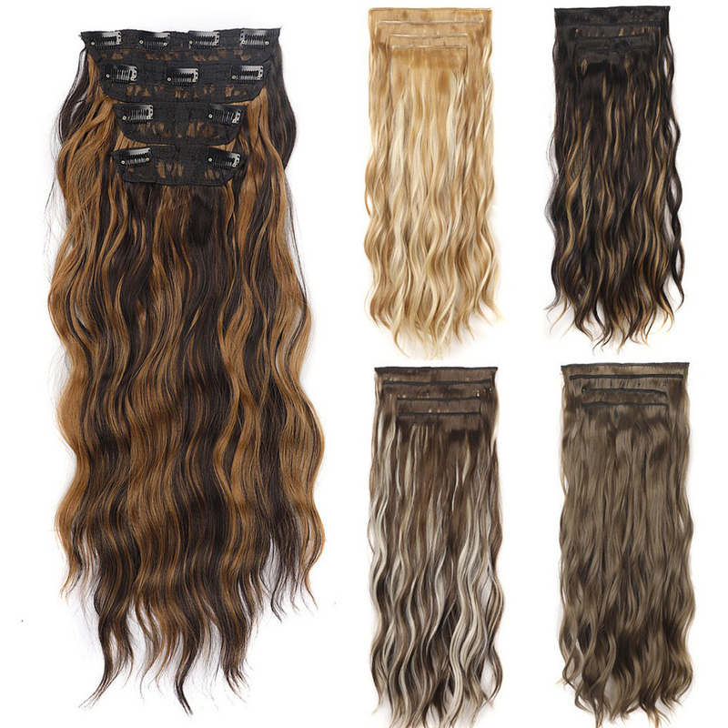 Vierteiliges Perückenset, vierteiliges Set für lockiges Haar, Außenhandels-Perückenstück für lockiges Haar, 4-teiliges Set Wasserwellenperücke_voghion.com