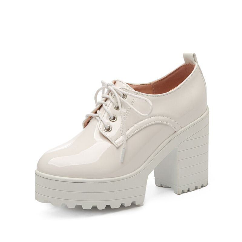 Minimalistische Wasserplattform, flache Schnürung, Damen-Schuhe mit hohem Absatz und dicker Sohle, einzelne Studentenschuhe, groß_voghion.com