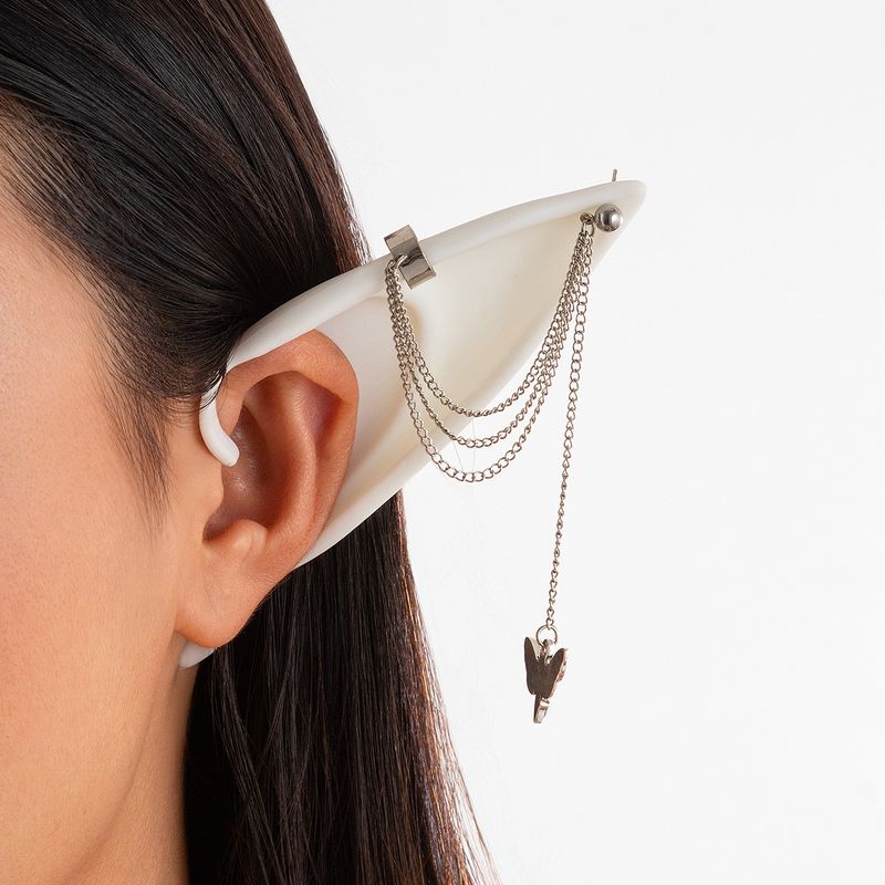 Boucles d'oreilles pour femmes, accessoires de boucles d'oreilles en or, elfe blanc, sans trou, double crochet, chaîne dense exagérée, pompon, clips d'oreilles papillon_voghion.com