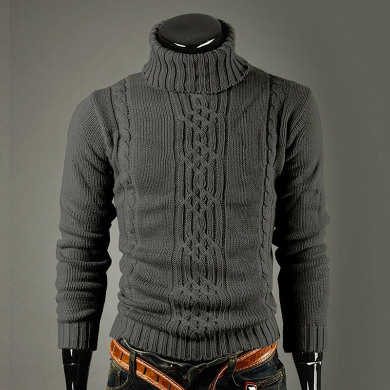 Herrenbekleidung neuer dicker Rollkragenpullover für Herren, langärmeliger warmer Pullover für Herren_voghion.com