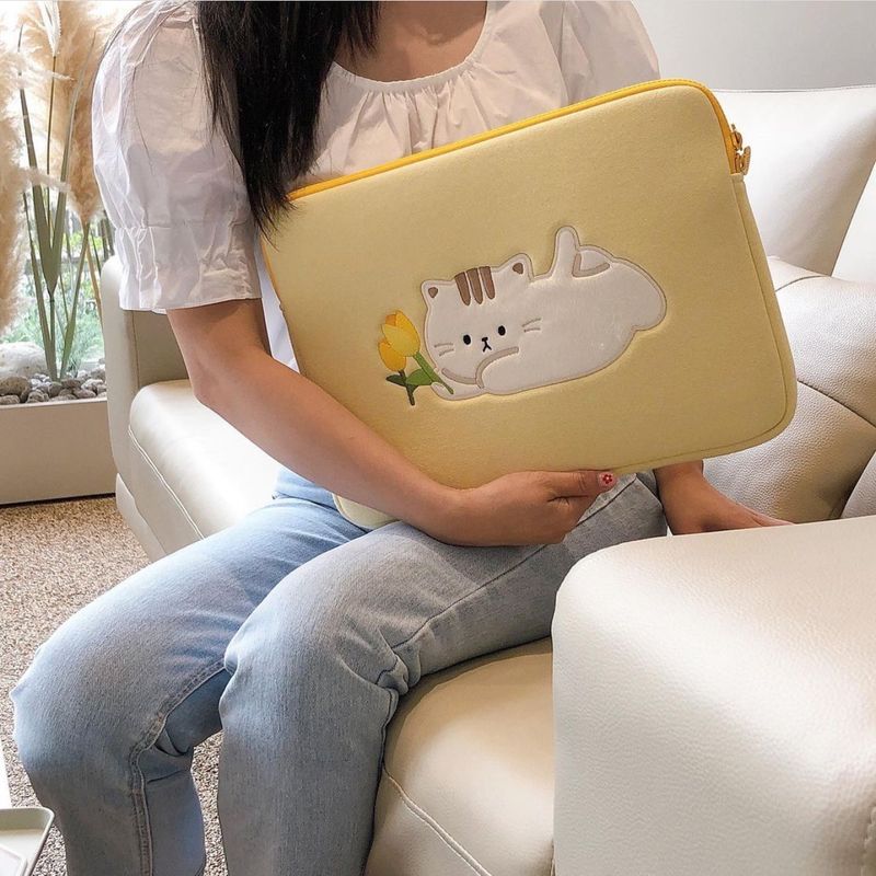Bamtore Tulip Cat Laptop Tablet Storage Bag Ins 13 "15" 11 "_voghion.com