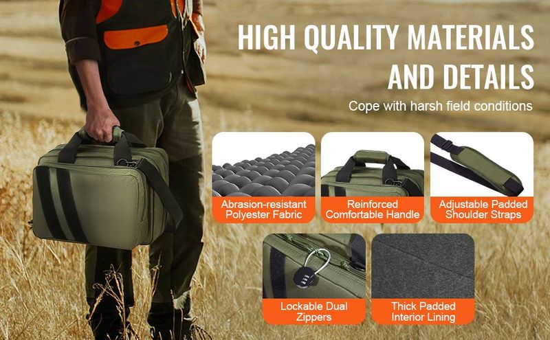 VEVOR Range Bag For 2 Pistols Tactical Gun Bag 2 Built-in Pistol Bags Green, Range Bag For Handguns Gun Case Bag With Lockable Zipper For Shooting Range Outdoor Hunting_voghion.com