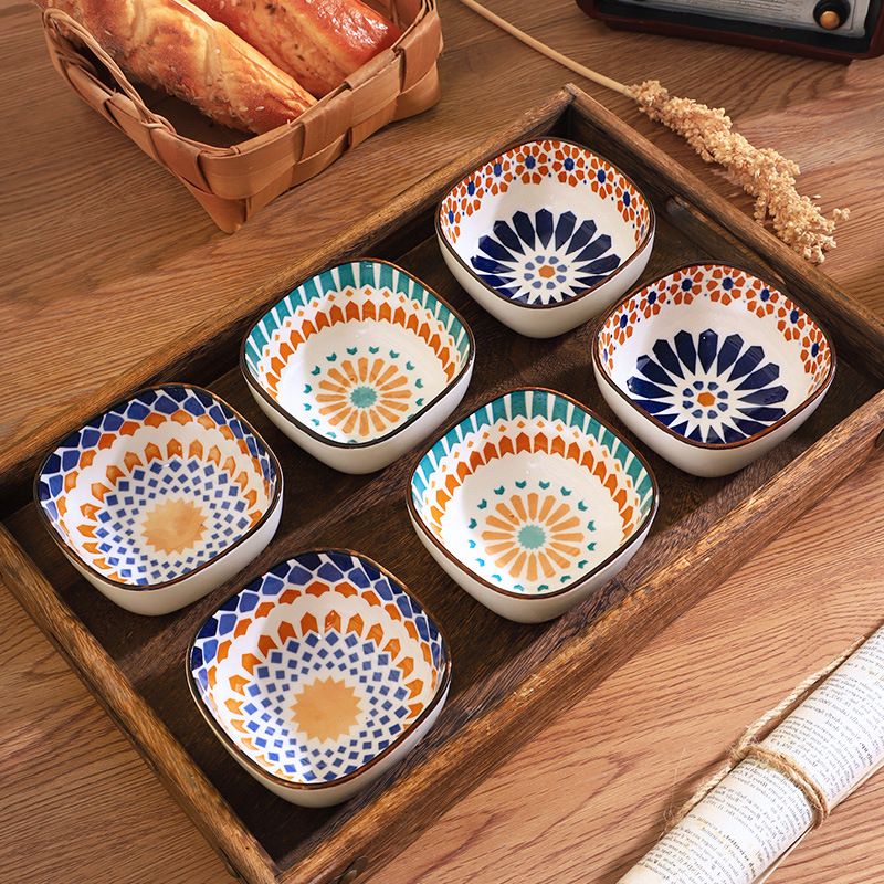 Bohemian Ceramic Flavor Japanese Style Household Soy Sauce Snack Plate Points Redemption Gift Tableware Set_voghion.com