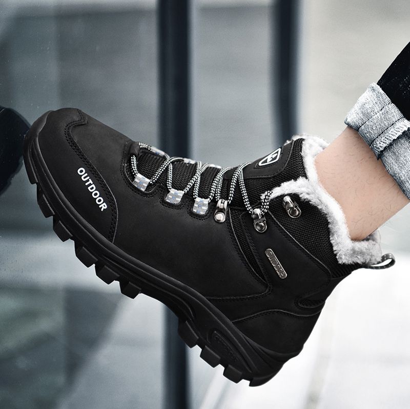 Winter-Schneestiefel Herren rutschfeste warme weiche Plüsch-Freizeit-Wanderschuhe Herren dickbesohlte atmungsaktive Outdoor-High-Top-Knöchelstiefel Herren_voghion.com