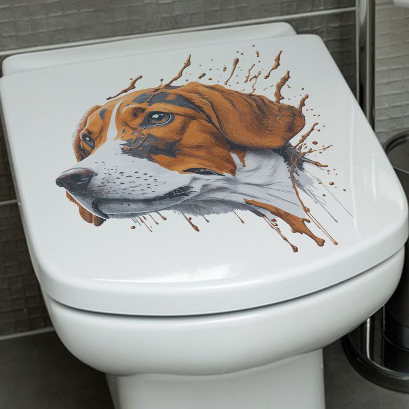 Chuanhao El Boyaması Tazı Köpeği Yaratıcı Simülasyon Su Geçirmez Tuvalet Banyo Dekorasyonu Kendinden Yapışkanlı Etiket_voghion.com