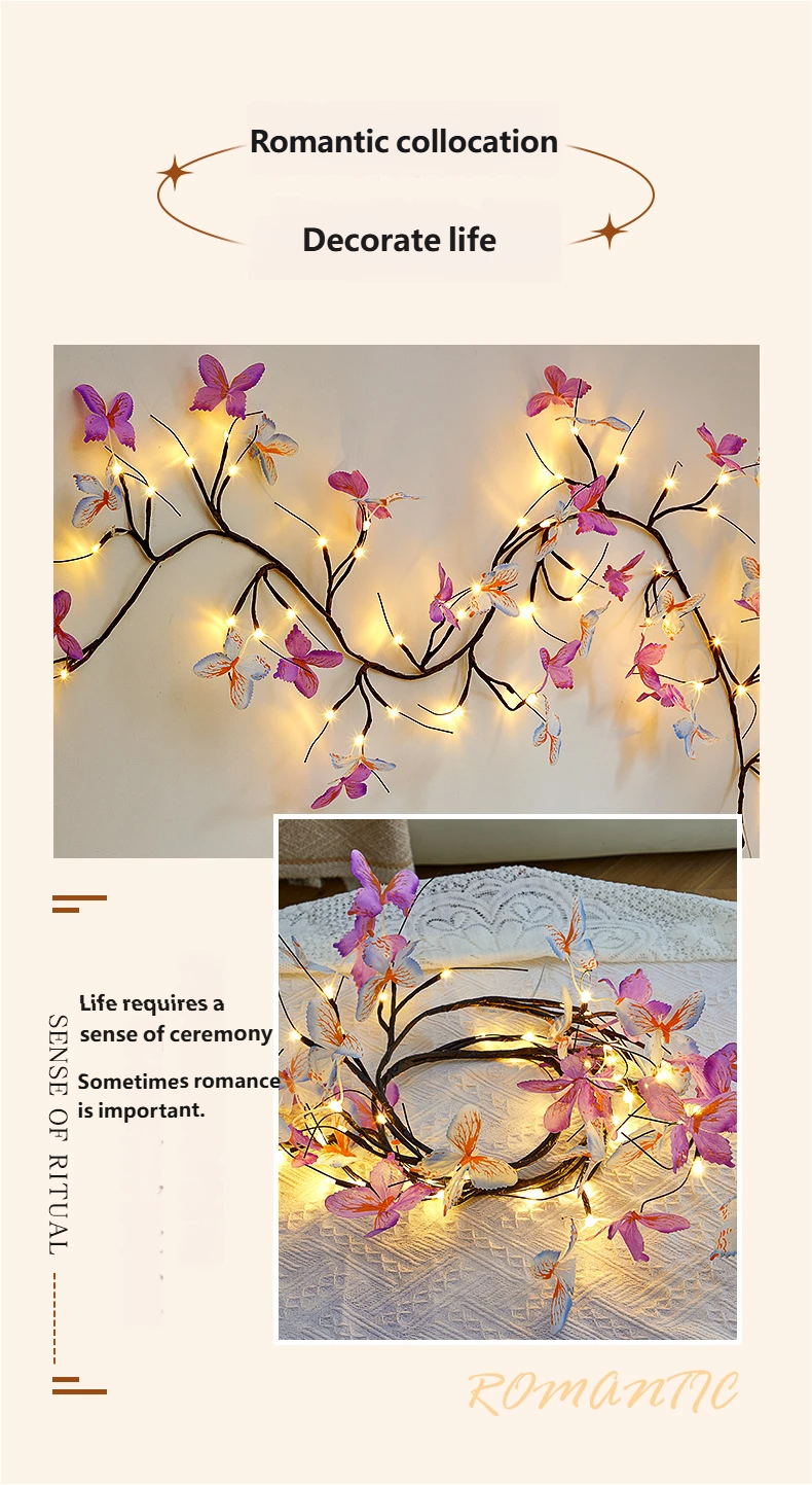 Luce LED flessibile a forma di rattan, farfalla, fiore, foglia, decorazione d'interni, decorazione da parete, luce d'atmosfera romantica_voghion.com